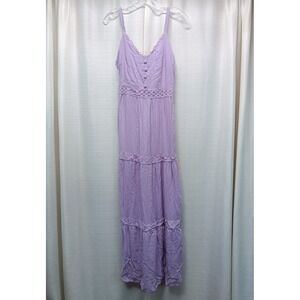 Red Leaf Lavender Crochet Lace Tiered Maxi Dress Purple Boho Smocked Back Medium